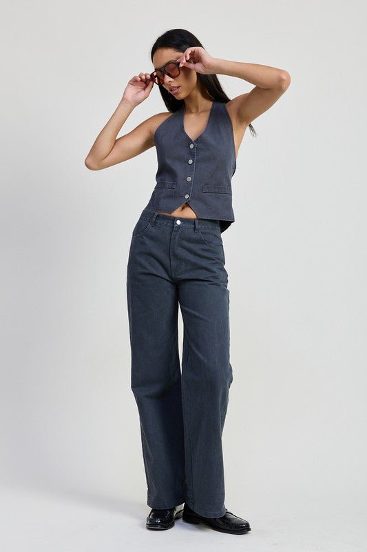 FOLDED FITTED DENIM PANTS - Robbi & Angel