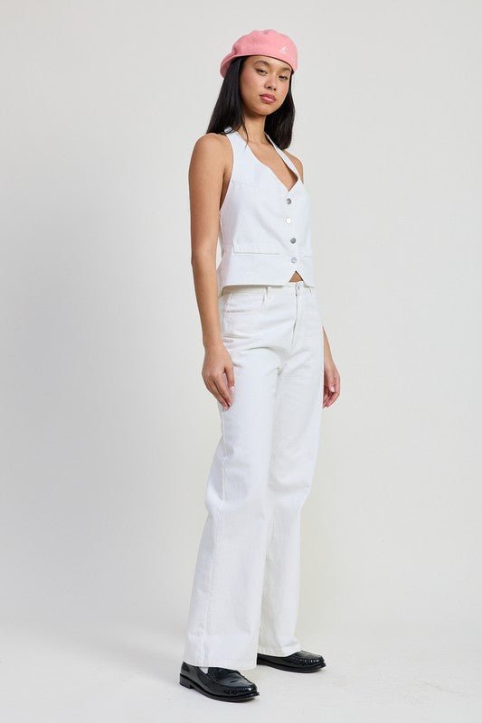 FOLDED FITTED DENIM PANTS - Robbi & Angel