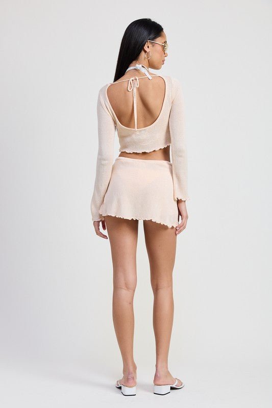 LONG SLEEVE BOAT NECK CROPPED TOP - Robbi & Angel