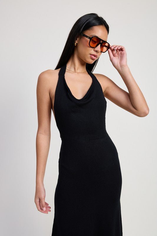 COWN NECK MIDI OPEN BACK DRESS - Robbi & Angel