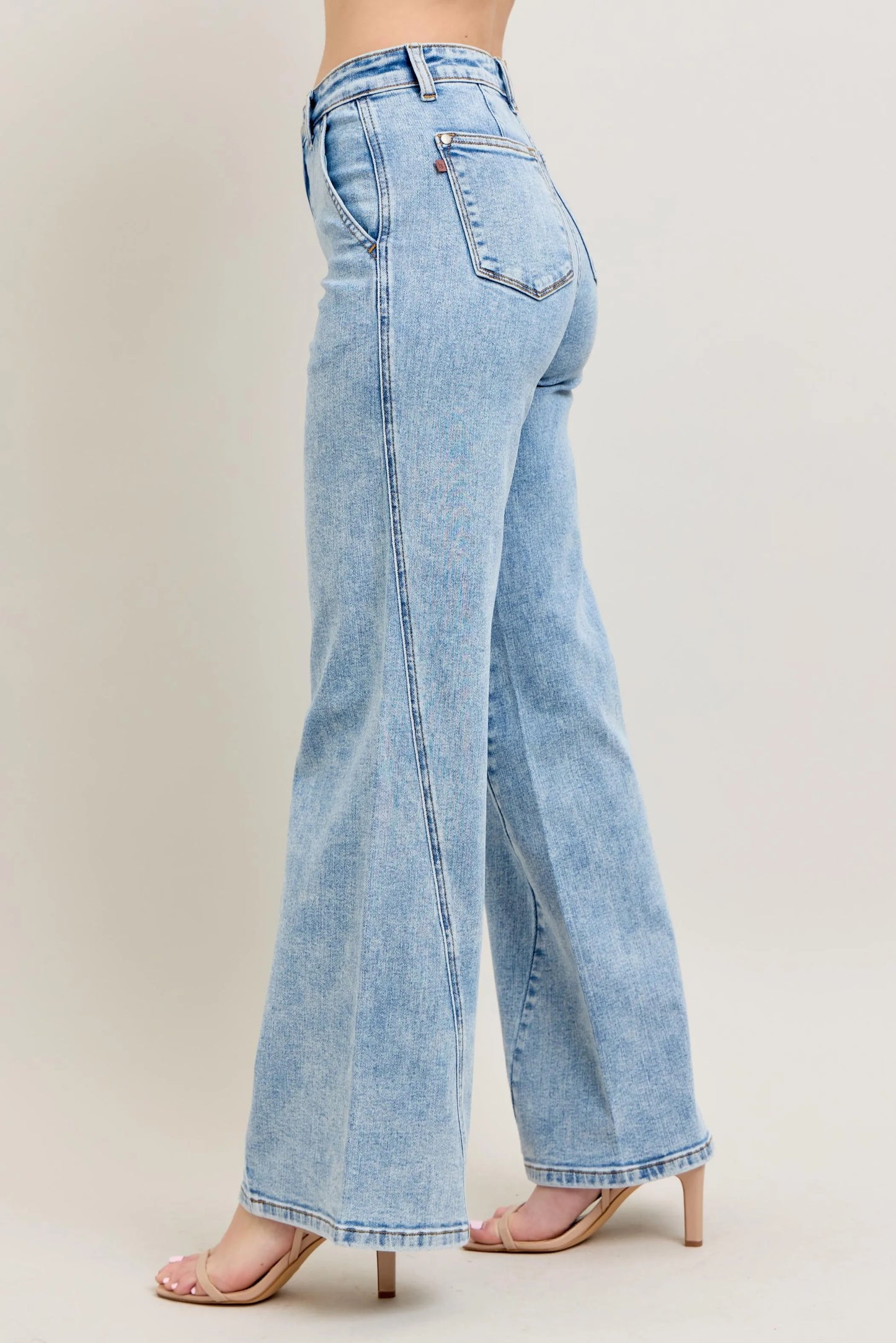 Judy Blue Full Size High Waist Wide Leg Jeans with Skewed Inseam Plus Size - Robbi & Angel