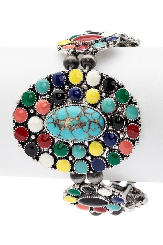 Oval Stone Western Stretch Statement Bracelet - Robbi & Angel