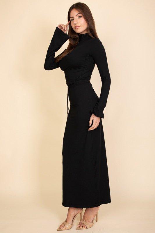 Mock Neck Bell Sleeve Crop Top & Maxi Skirt Set - Robbi & Angel