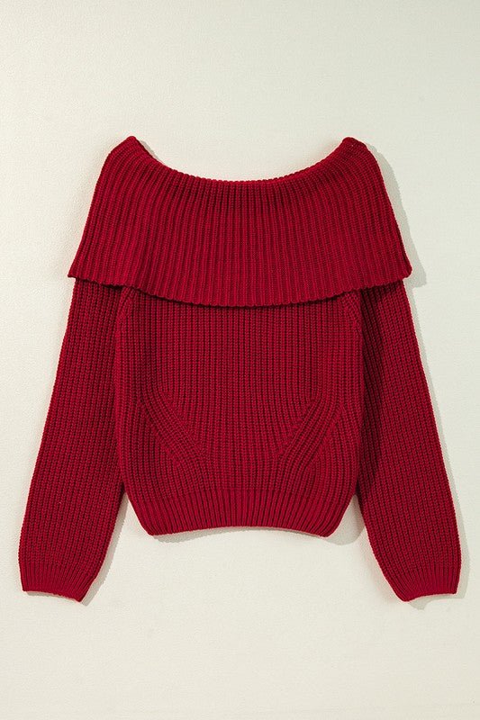 Racing Red Off - the - shoulder Knit Sweater - Robbi & Angel