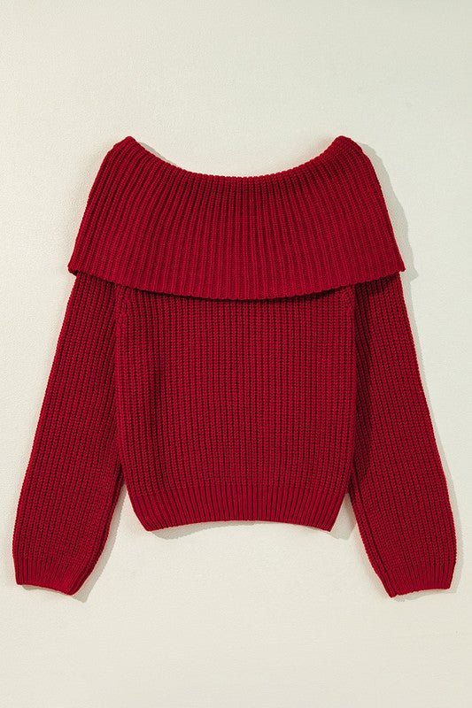 Racing Red Off - the - shoulder Knit Sweater - Robbi & Angel