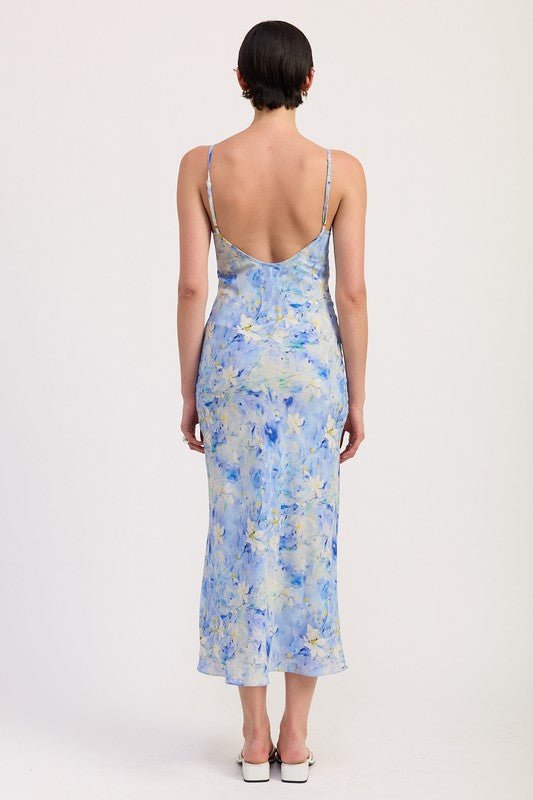 FLORAL SATIN SLIP MIDI DRESS - Robbi & Angel