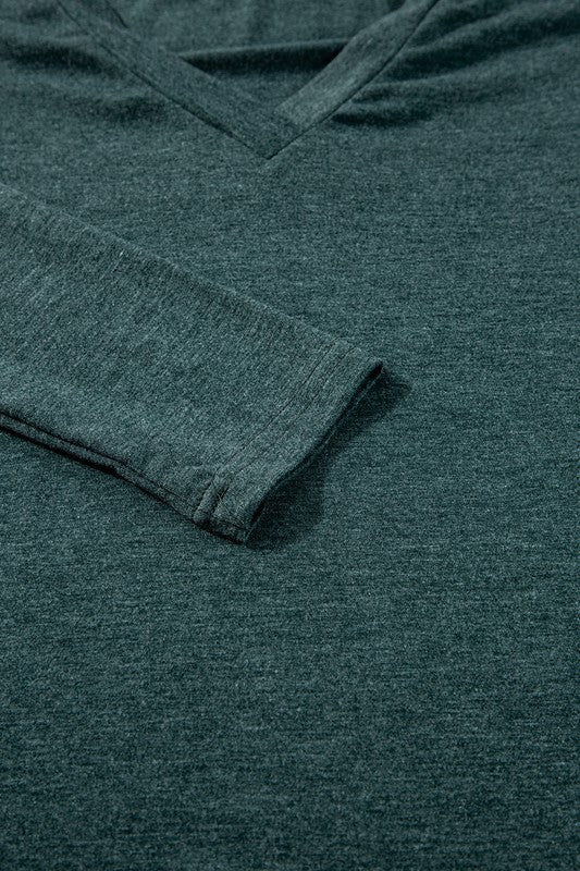Mist Green Solid Color Long Sleeve V Neck Top - Robbi & Angel