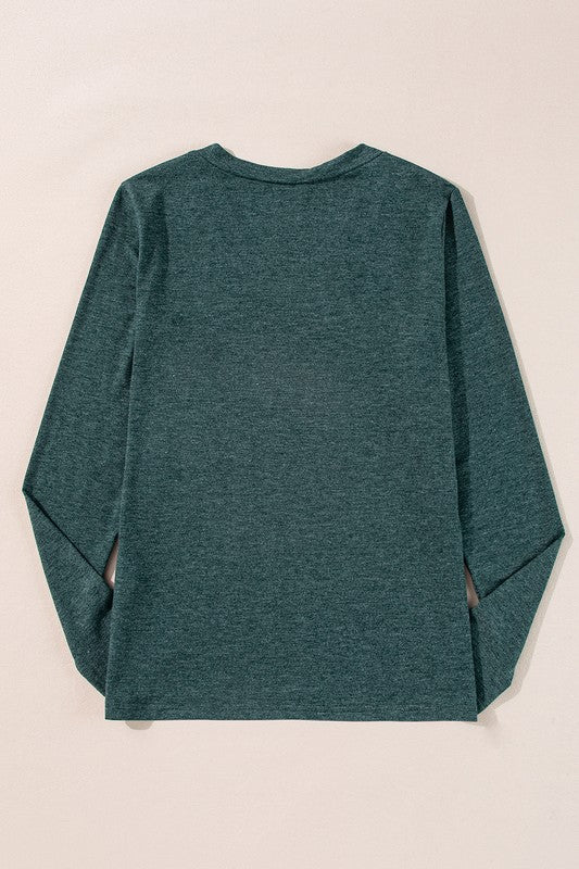 Mist Green Solid Color Long Sleeve V Neck Top - Robbi & Angel