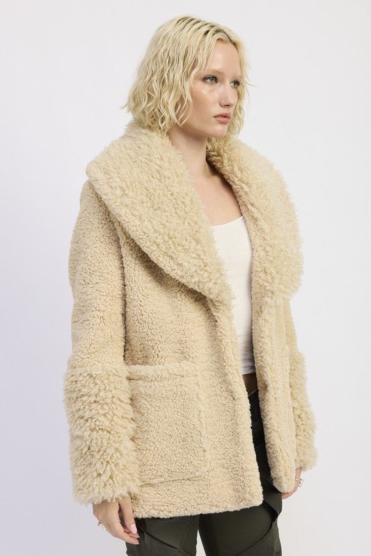 FUR TRIMMED FLEECE JACKET WITH POCKETS - Robbi & Angel