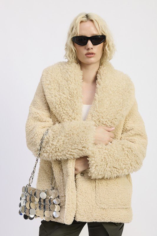 FUR TRIMMED FLEECE JACKET WITH POCKETS - Robbi & Angel