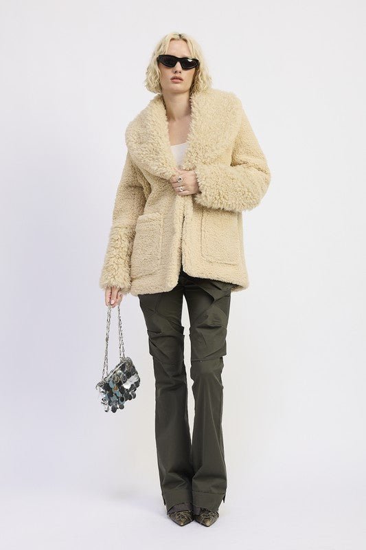 FUR TRIMMED FLEECE JACKET WITH POCKETS - Robbi & Angel