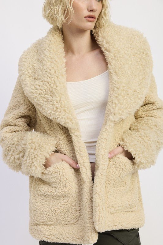 FUR TRIMMED FLEECE JACKET WITH POCKETS - Robbi & Angel