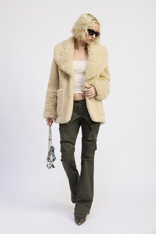 FUR TRIMMED FLEECE JACKET WITH POCKETS - Robbi & Angel