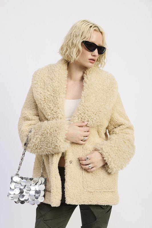 FUR TRIMMED FLEECE JACKET WITH POCKETS - Robbi & Angel