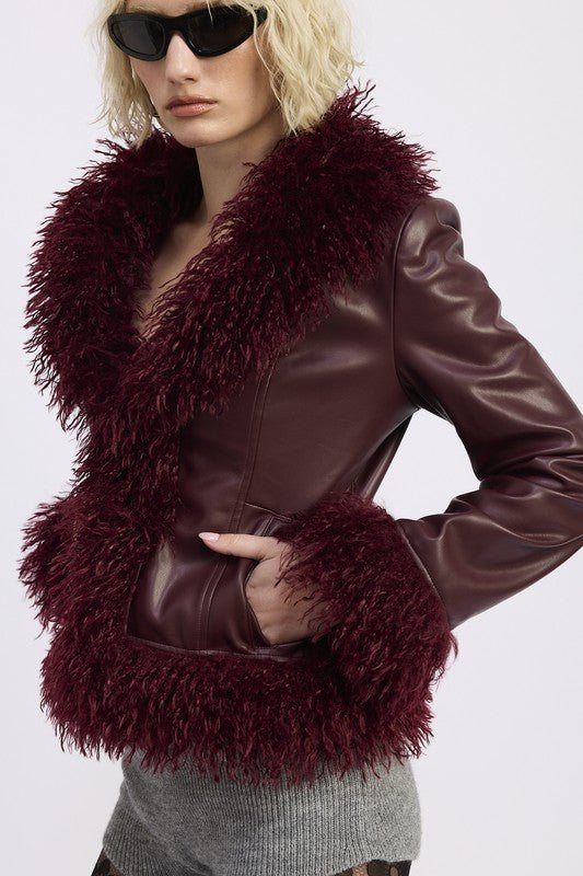 FUR AND LEATHER MIX MEDIA JACKET - Robbi & Angel