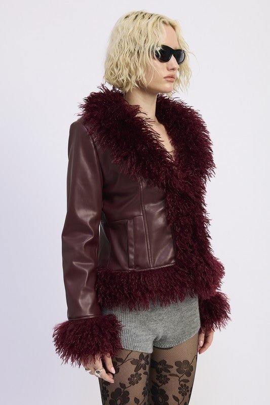 FUR AND LEATHER MIX MEDIA JACKET - Robbi & Angel