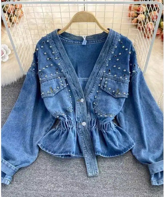 Studded detail v neck denim jacket - Robbi & Angel