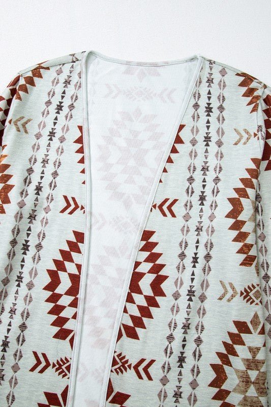 Western Aztec Printed Open Front Long Cardigan - Robbi & Angel