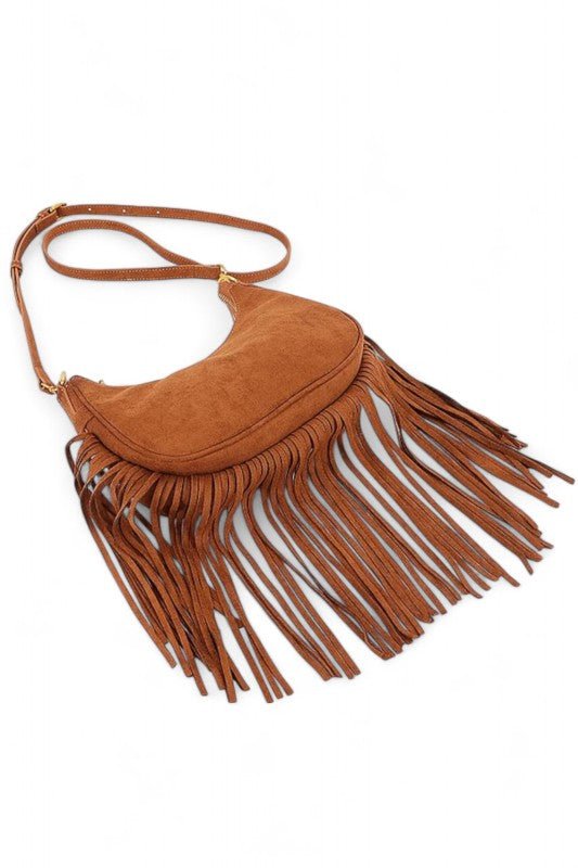 Faux Suede Fringe Boho Crossbody Bag - Robbi & Angel