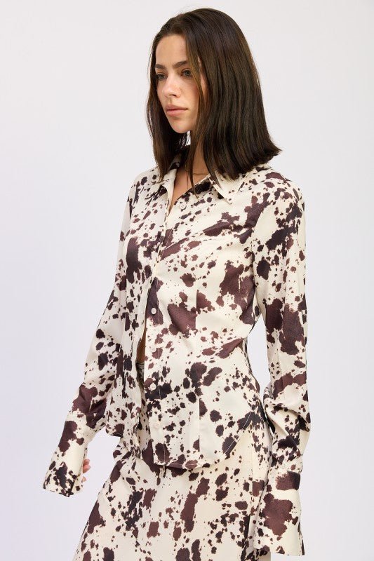 COW PRINTED SATIN SHIRT TOP - Robbi & Angel