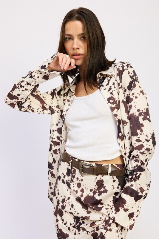 COW PRINTED SATIN SHIRT TOP - Robbi & Angel