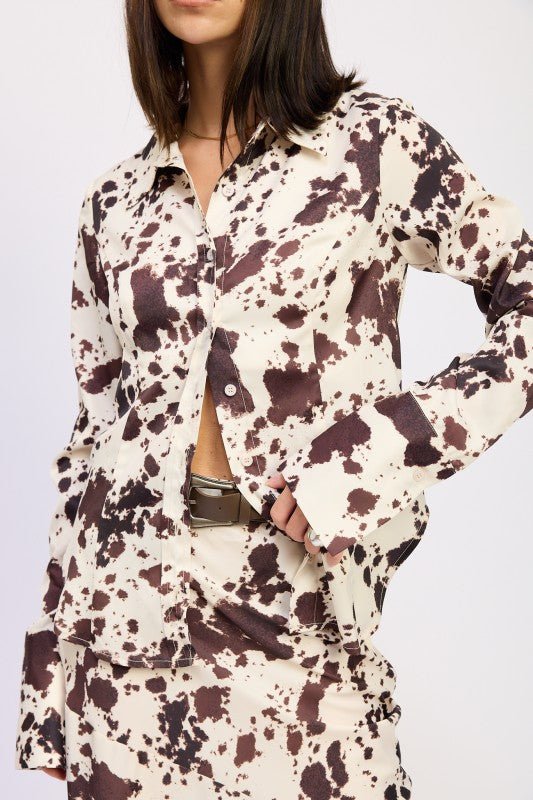 COW PRINTED SATIN SHIRT TOP - Robbi & Angel