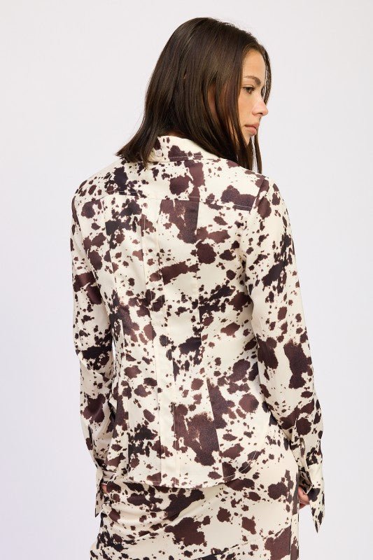 COW PRINTED SATIN SHIRT TOP - Robbi & Angel