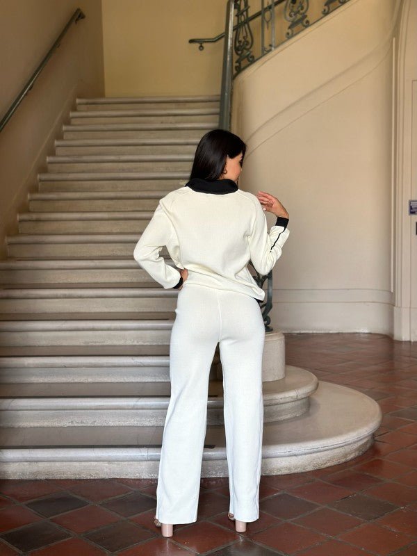 Knit High Waist Pants with Line Contrast Set - Robbi & Angel