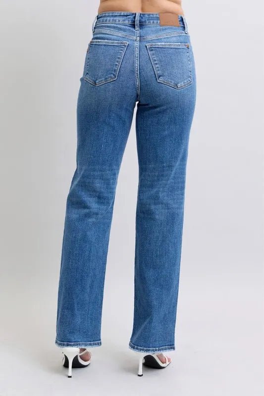 Judy Blue Full Size High Waist V - Front Vintage Wash Straight Jeans Plus Size - Robbi & Angel