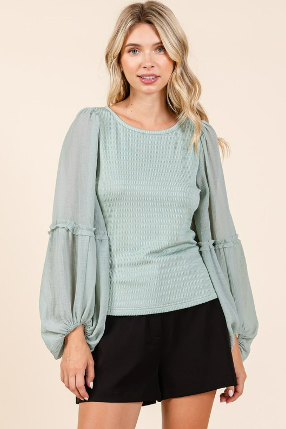Mittoshop Mixed Media Textured Knit Chiffon Long Sleeve Top - Robbi & Angel