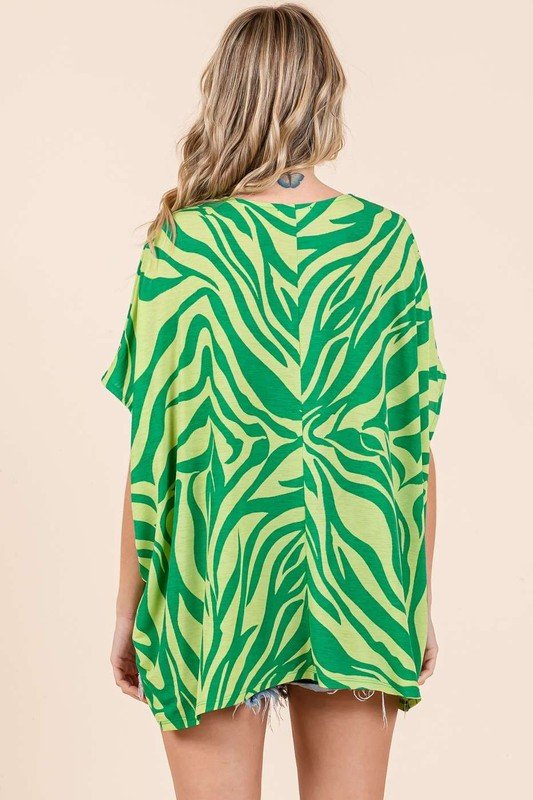 Mittoshop Zebra Print V - Neck Short Sleeve Oversized Top - Robbi & Angel