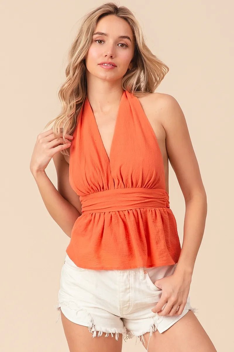 BiBi Back Open With Halter Neck Wrinkled Tank Top - Robbi & Angel