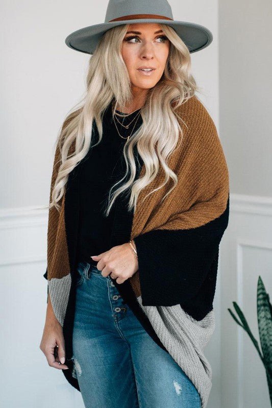 Brown Neutral Colorblock Drapey Cardigan - Robbi & Angel