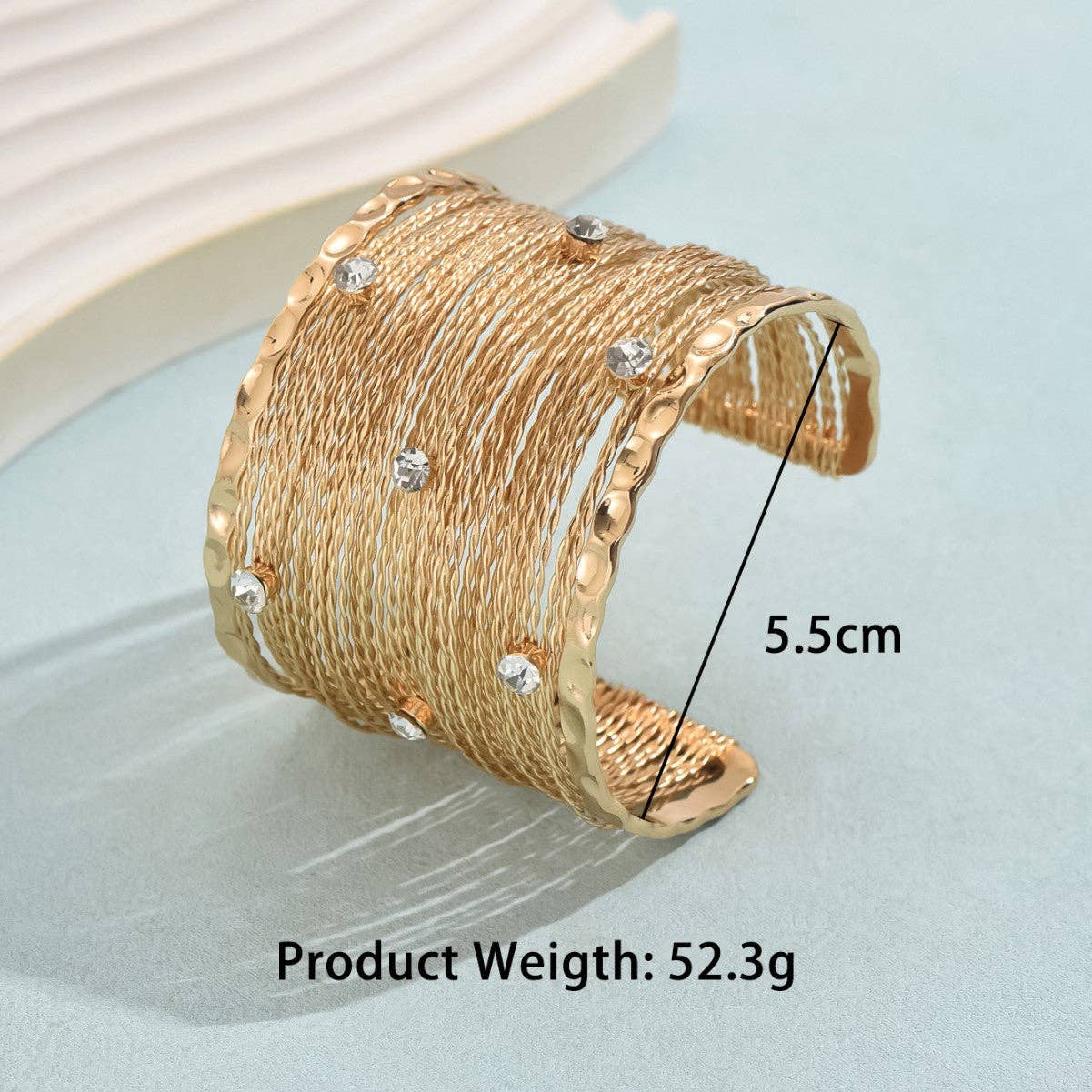 Sparkling Rhinestone Layered Mesh Open Bracelet DP25824
