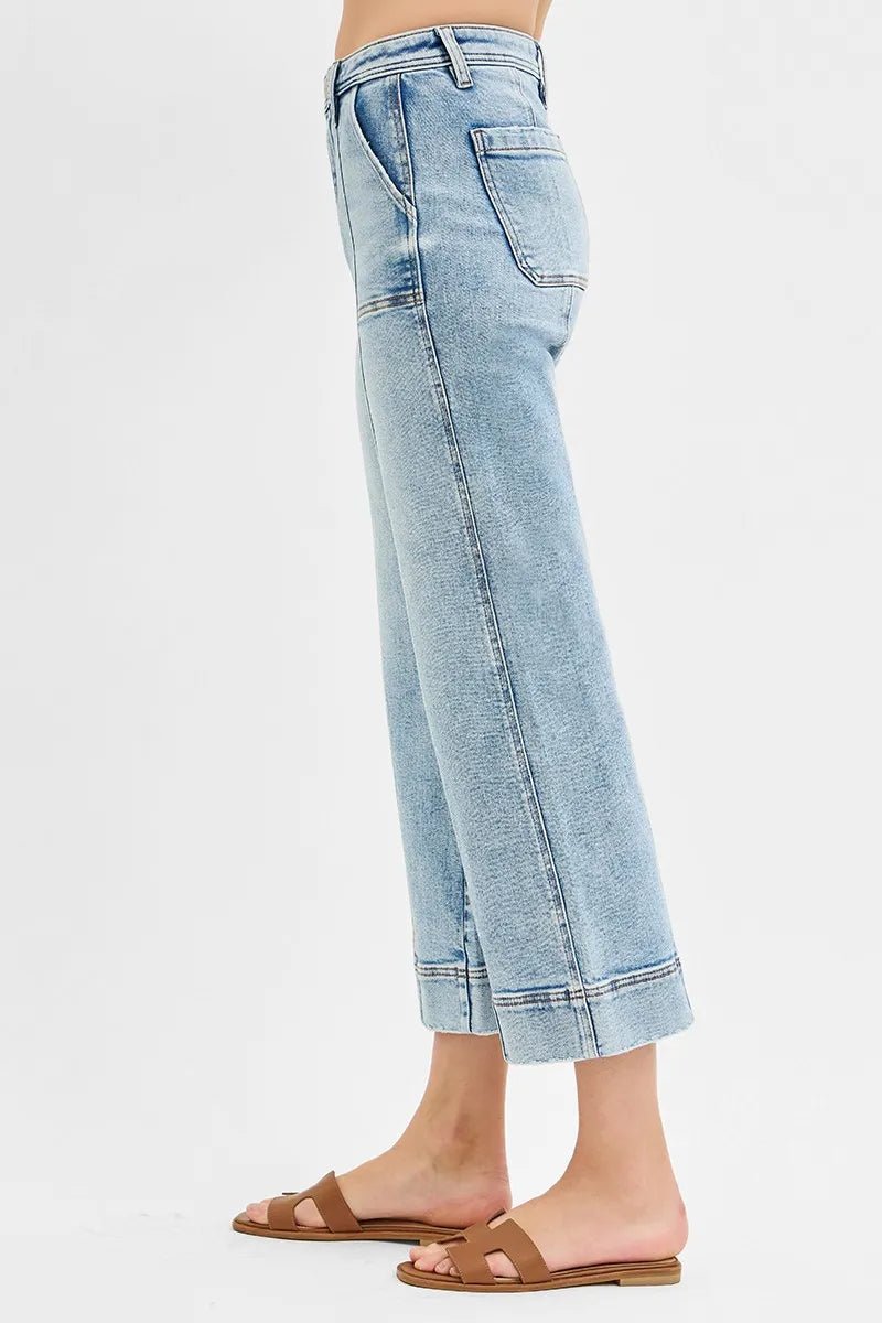 RISEN Full Size High Rise Crop Wide Front Seam Detailed Jeans Plus Size - Robbi & Angel