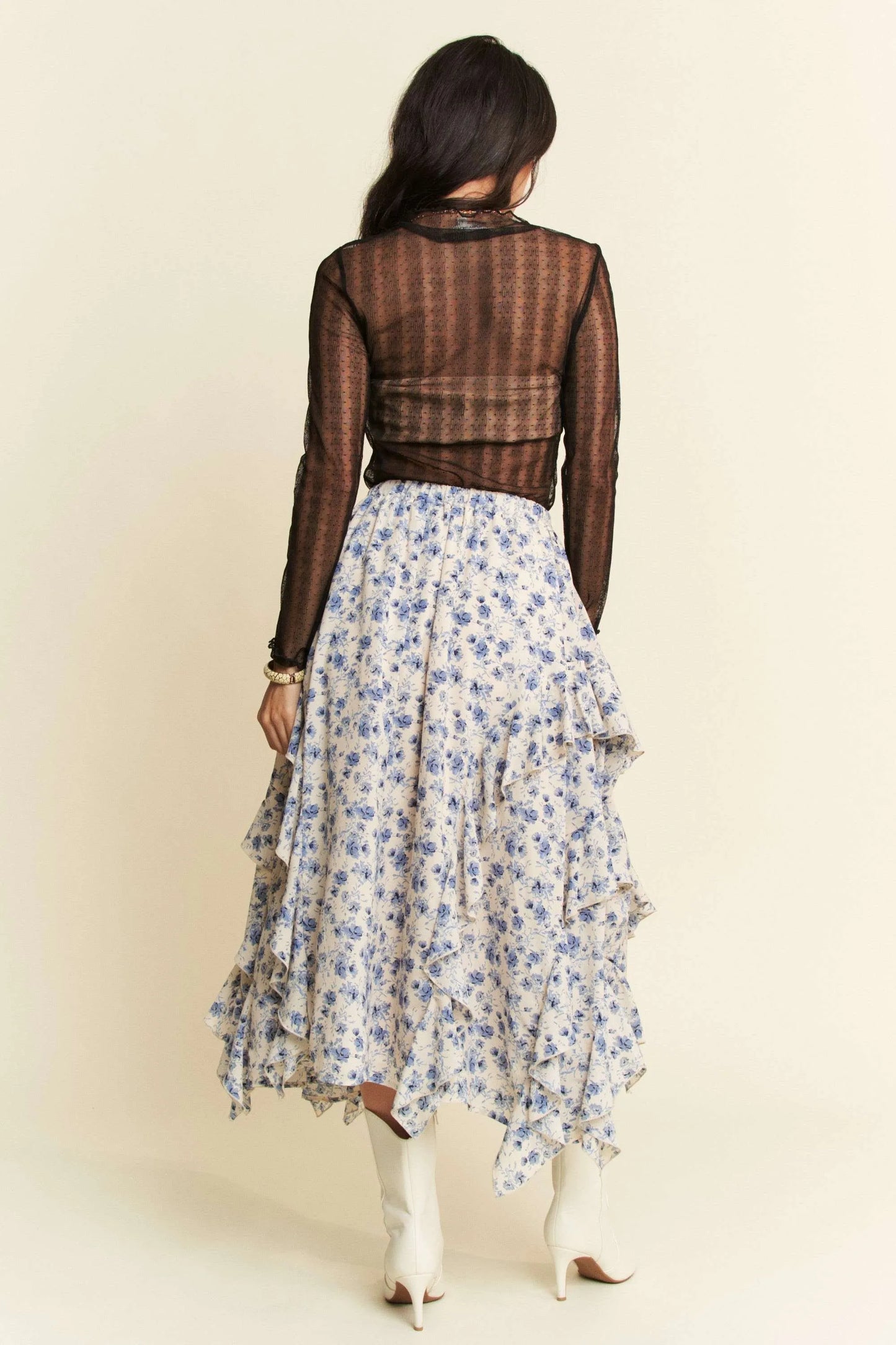 Davi & Dani Turtle Neck Lace Dotted Stretch Mesh Sheer Top - Robbi & Angel