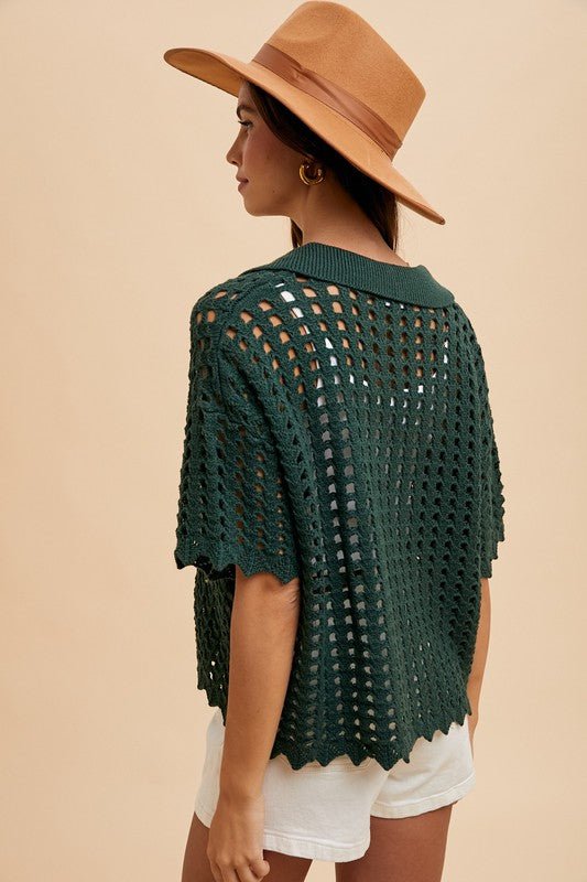 Annie Wear Openwork Johnny Collar Knit Cover Up - Robbi & Angel