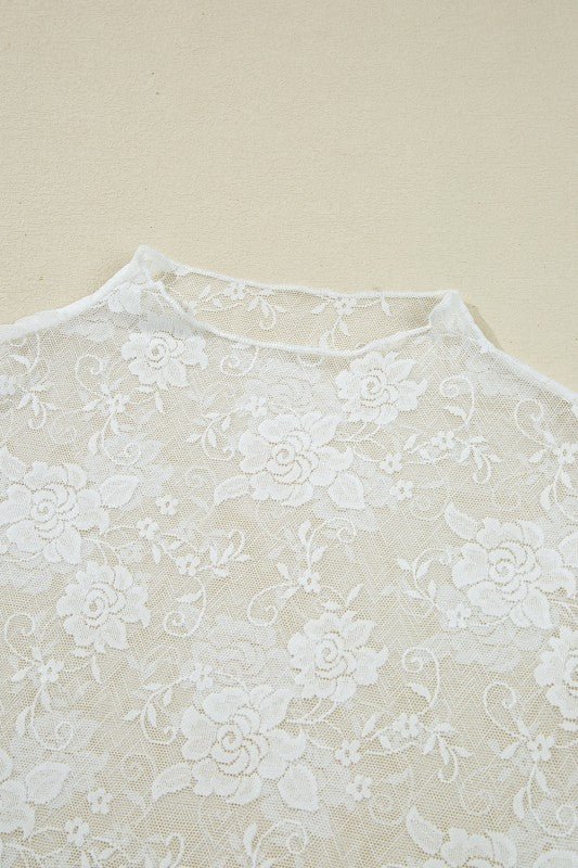 Floral Lace Sheer Mesh Long Sleeve Top - Robbi & Angel