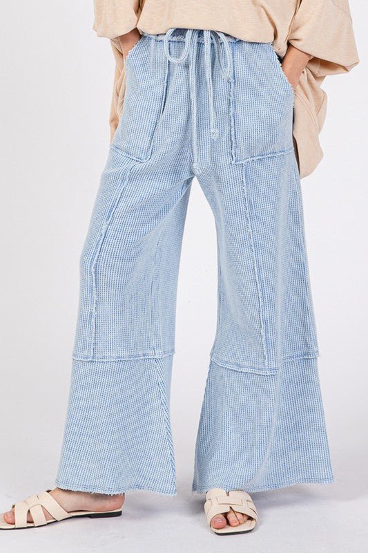 SAGE + FIG Waffle Textured Wide Leg Mineral Washed Pants - Robbi & Angel