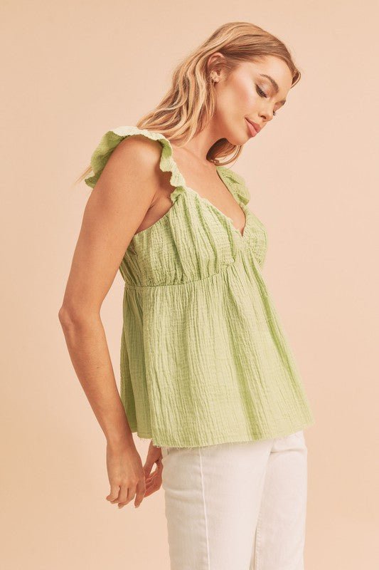 Aemi + Co Sweetheart Neck Ruffled Strap Top - Robbi & Angel