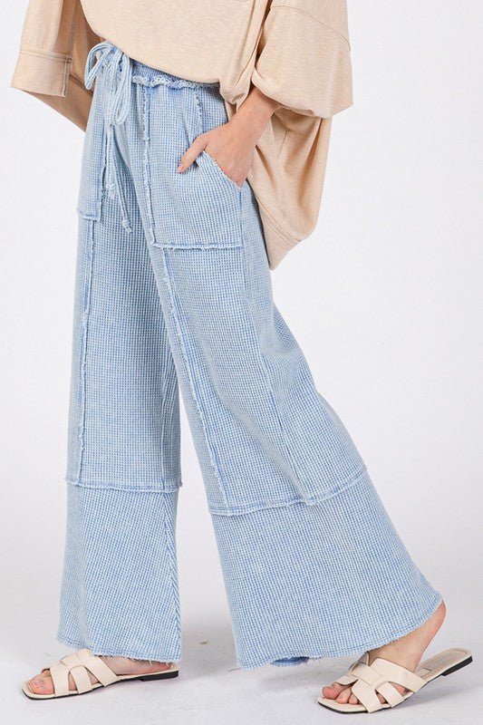 SAGE + FIG Waffle Textured Wide Leg Mineral Washed Pants - Robbi & Angel