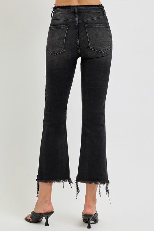 RISEN Full Size Raw Hem Cropped Flare Jeans Plus Size - Robbi & Angel