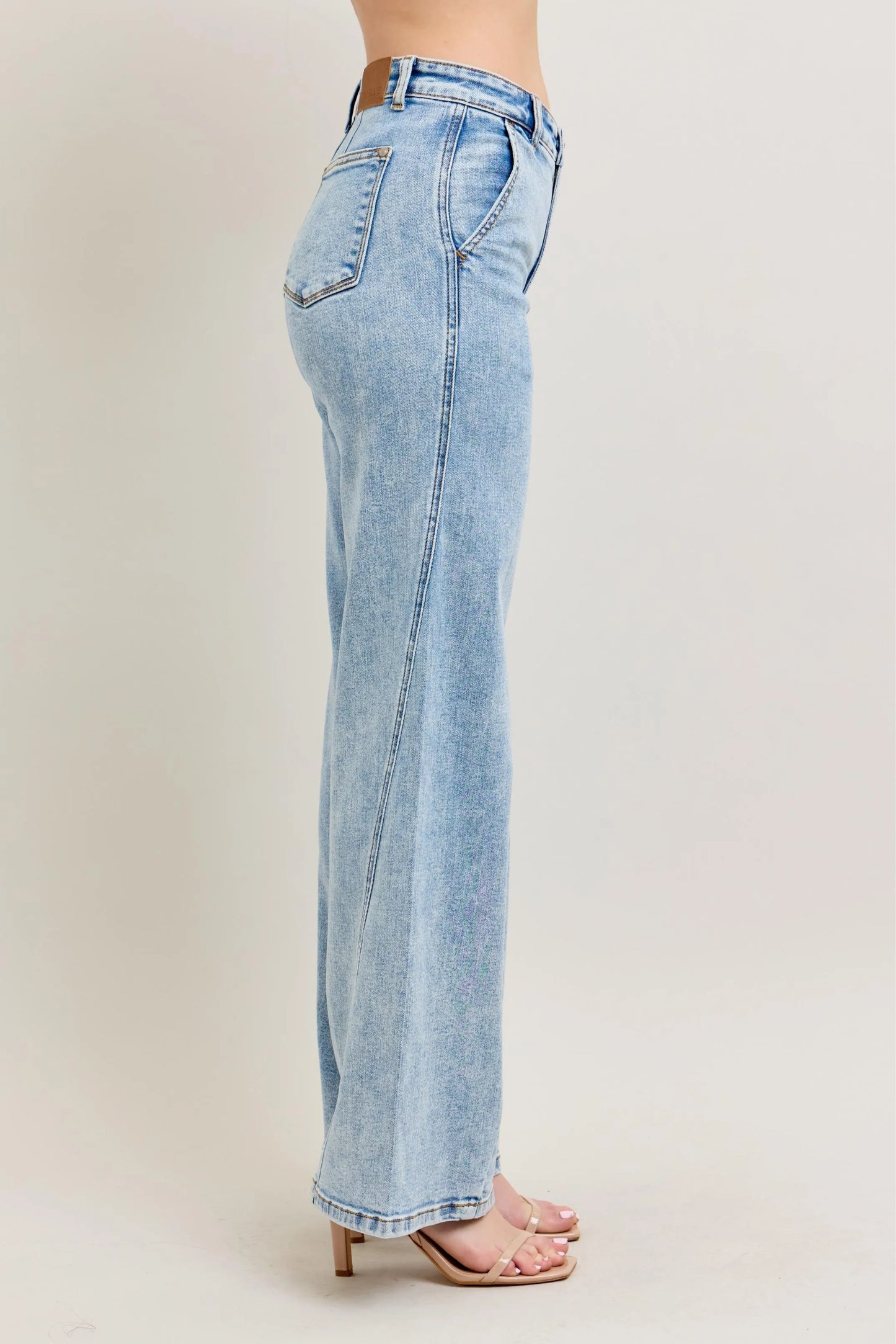 Judy Blue Full Size High Waist Wide Leg Jeans with Skewed Inseam Plus Size - Robbi & Angel