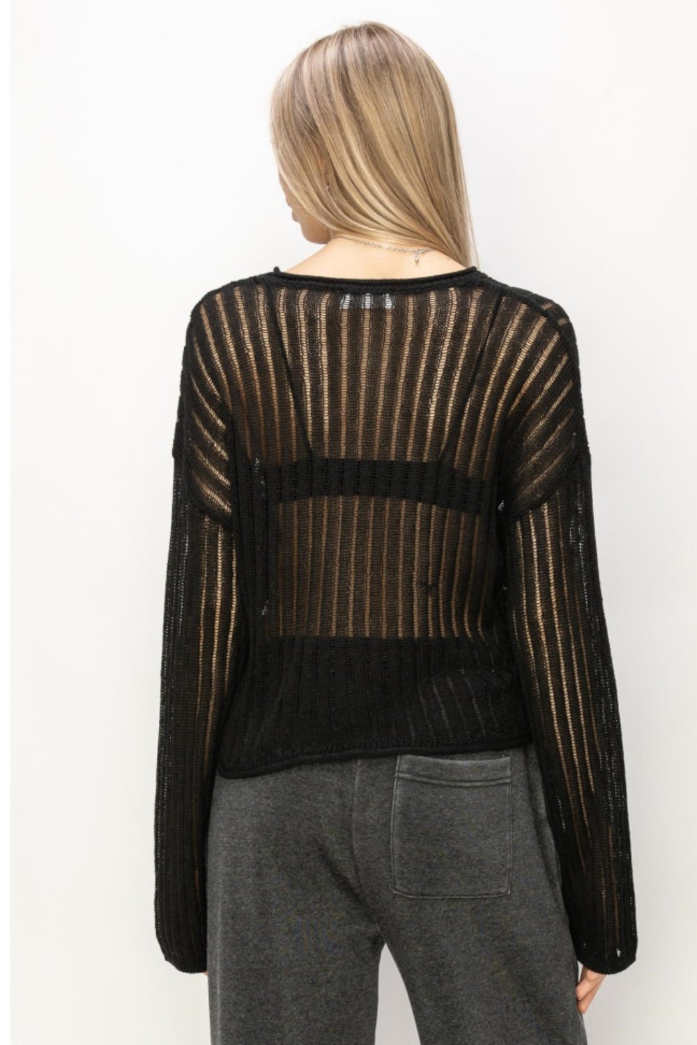 HYFVE Openwork Ribbed Long Sleeve Knit Top - Robbi & Angel