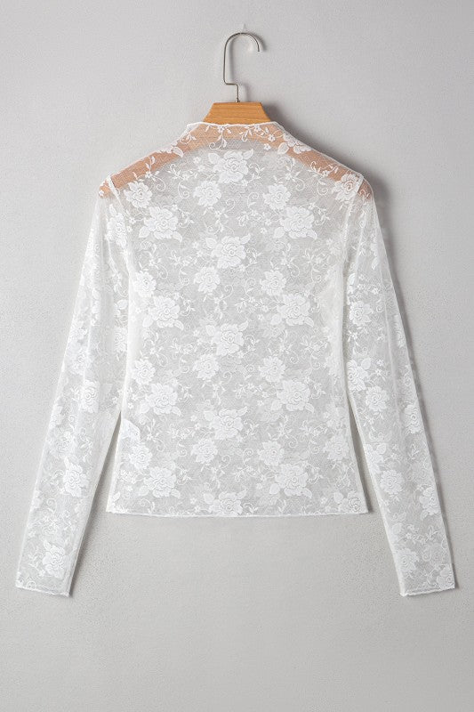 Floral Lace Sheer Mesh Long Sleeve Top - Robbi & Angel