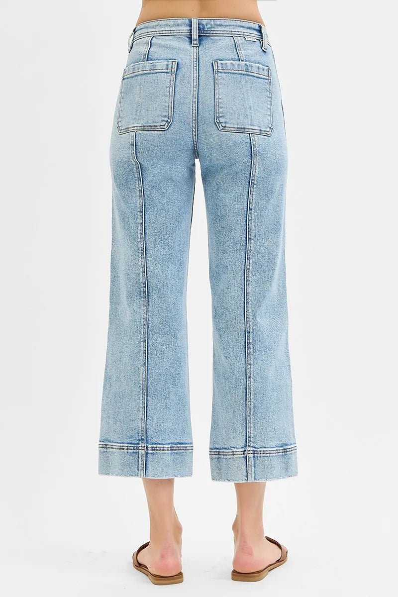RISEN Full Size High Rise Crop Wide Front Seam Detailed Jeans Plus Size - Robbi & Angel