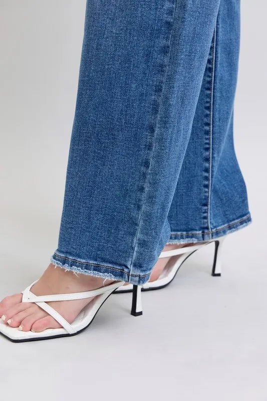 Judy Blue Full Size High Waist V - Front Vintage Wash Straight Jeans Plus Size - Robbi & Angel