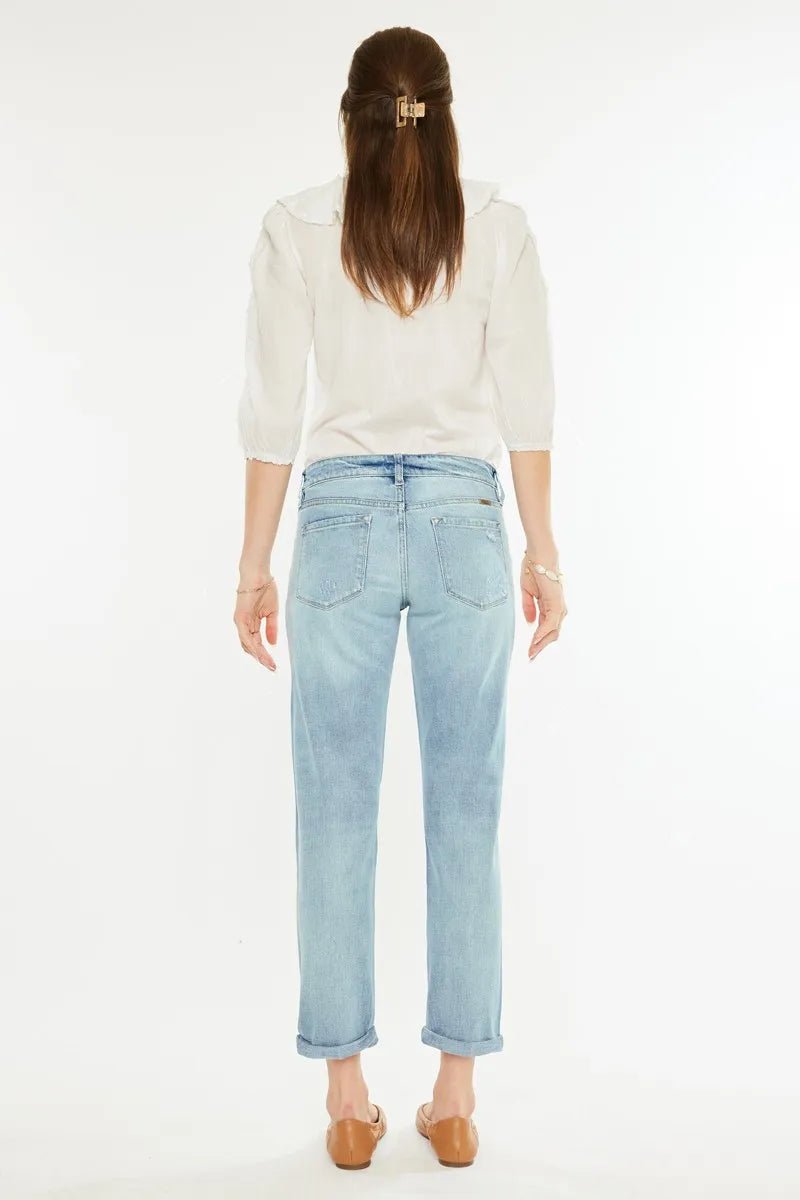 Kancan Mid Rise Distressed Boyfriend Fit Jeans - Robbi & Angel