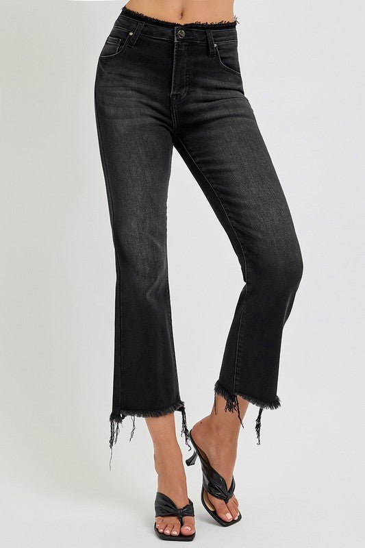 RISEN Full Size Raw Hem Cropped Flare Jeans Plus Size - Robbi & Angel