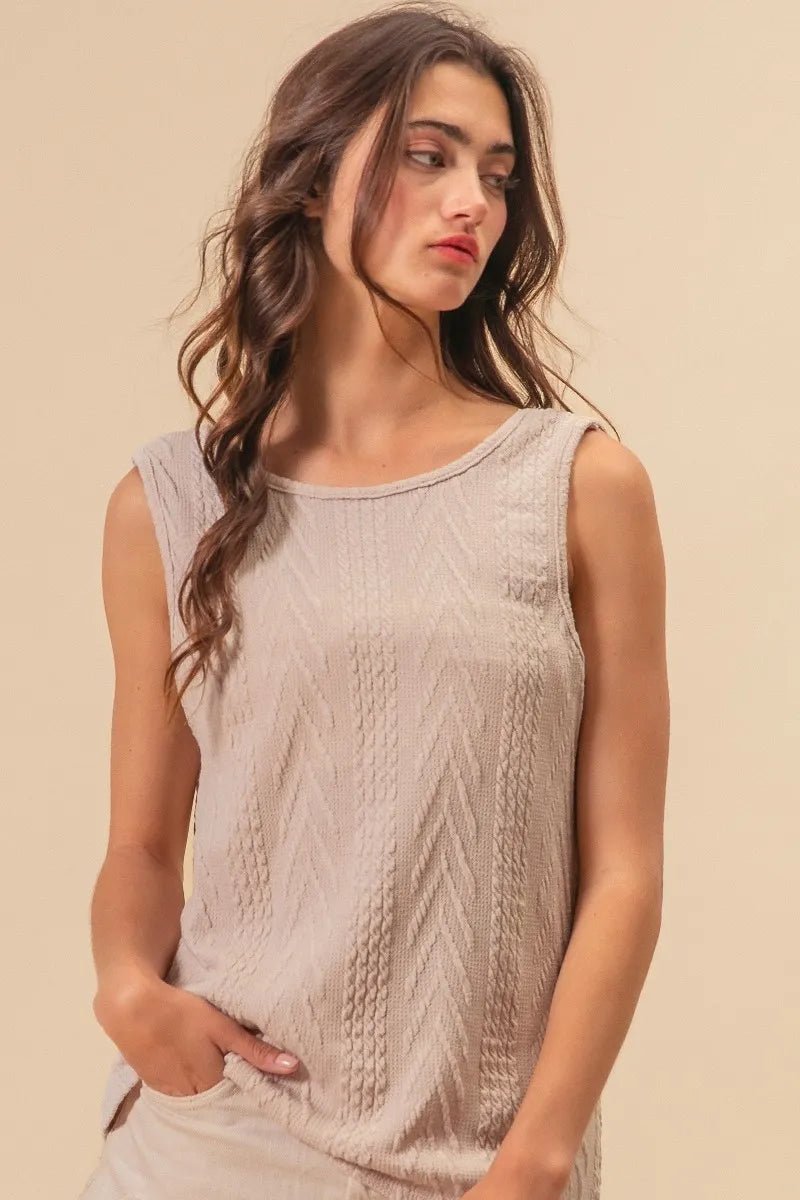 BiBi Textured Sweather Knit Twist Back Sleeveless Top - Robbi & Angel